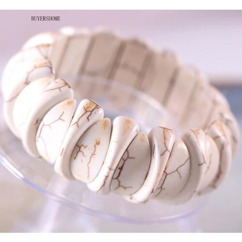 Free Shipping Handmade For Women Jewelry Natural Stone Beads White Howlite Stretch Bracelet 8" 1Pcs H621