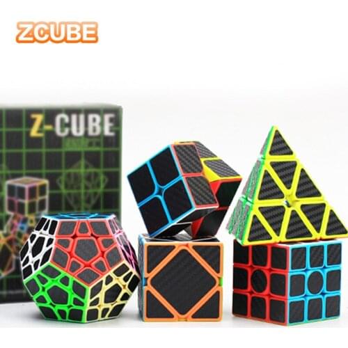 Fast delivery 5 in 1Carbon fiber sticker Cube Gift Box Set 2x2 3x3 cube Skew pyramid Megaminx puzzle magic cube children toys