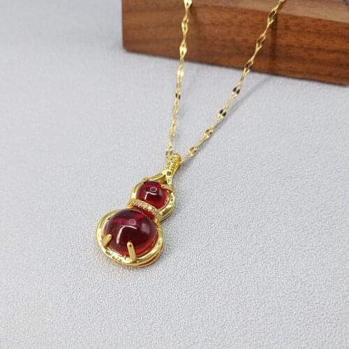 316L Stainless Steel Simple Gourd Crystal Pendant Charms Chain Choker Necklace For Women Fashion Fine Jewelry SAN703