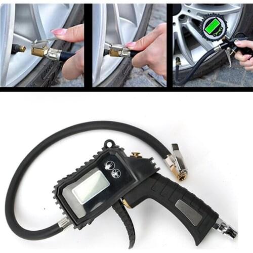 Car truck tire digital pressure gauge tire inflator hose type car pressure barometer with lamp