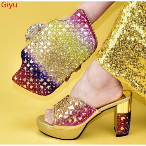 Doershow New Arrival gold Shoes and Bag Set African Sets 2020 Nigerian Women Shoes and Matching Bags Set for wedding!HMN1-3