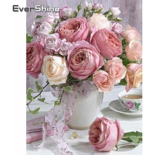 Evershine Diamond Painting Flower Rhinestone Pictures Diamond Mosaic Crystal Full Square Drill Diamond Embroidery Beaded Gift