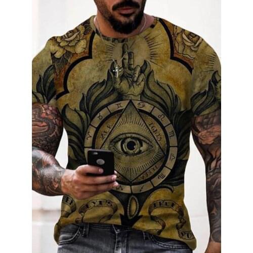 Summer Casual Short Sleeve Tee Shirt Mens Fashion O-Neck Pullover Tops Streetwear 4XL Vintage Eye Printing Slim T Shirts For Men