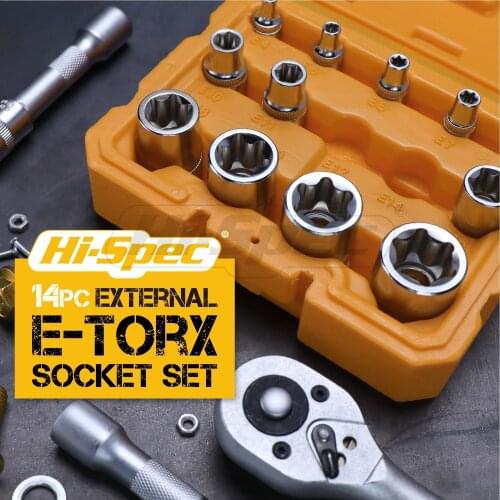 Hi-Spec 14 PCS Torx Star Socket Set, E Type Female E-Torx Hex Socket Insert Nut Socket Wrench Heads for Cars, Motorcycles, ATV