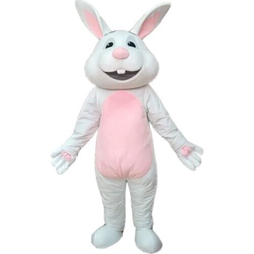 Adult Pink White Rabbit Mascot Costume Carnival Festival Commercial Advertising Party Dress With Fan In Head
