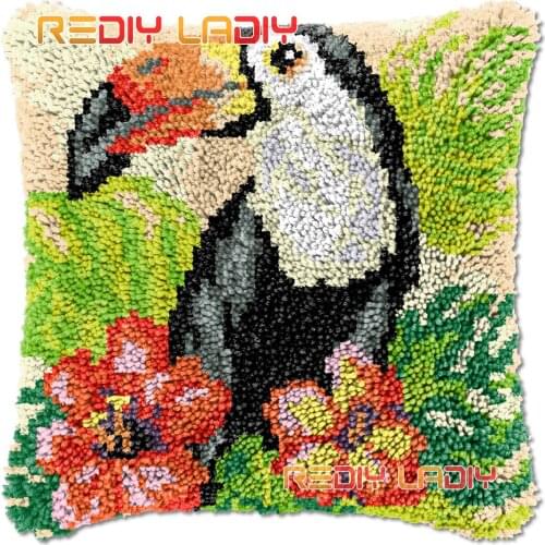 Latch Hook Cushion Cover Toucan Bird Needlepoint Kits Chunky Acrylic Yarn Crocheting Pillow Case Arts & Crafts