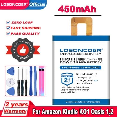LOSONCOER 58-000117 450mAh Battery For Amazon Kindle Oasis 1,2 E-Book Oasis1,Oasis2,KO1,KO2 Free Tools