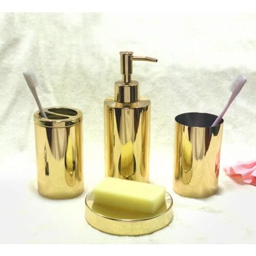 Bathroom Accessories Set Soap Dispenser Soap Dish Toothbrush Holder Gargle Cup Toilet Brush Holder Golden Bathroom hardware