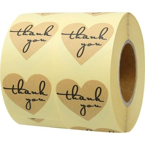 50-500pcs Heart Thank You Stickers 1 Inch Kraft Paper Adhesive Baking Seal Labels Packaging For Handmade Gift Products Sationery
