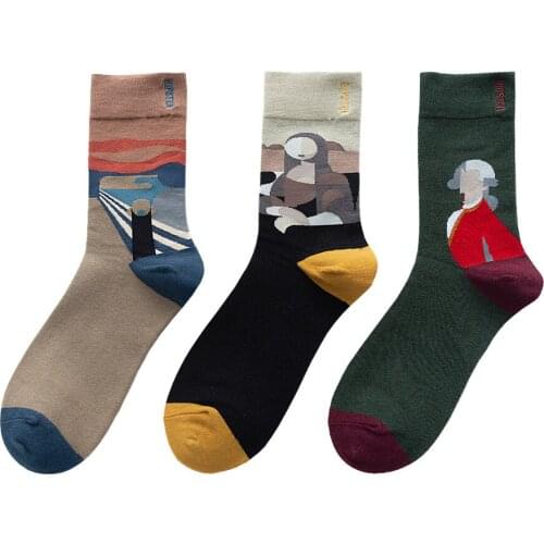 3Pairs Retro Art Cotton Men Socks Abstract Oil Painting Socks Funny Shout Pattern Couple Socks Unisex Socks 36-43 носки Skarpety