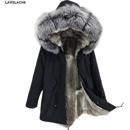 LaVelache Men Parka Winter Jacket Real Rabbit Fur Coat Long Waterproof Big Plus Size Natural fox Fur Collar Streetwear