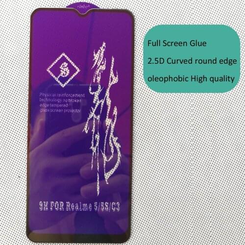 Full Screen Glue Tempered Glass For Realme C3 5 5S 2.5D Curved oleophobic High quality