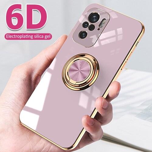 Shockproof Plating Ring Holder Case For Xiaomi Redmi Note 10 Pro Max Ultra Thin Stand Cover Redmi Note 10Pro 10s Silicone Funda