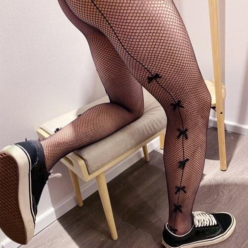 Sexy Man Tights Gay Exotic Male Underwear 2021 New Fashion Sissy Lingerie Line Bowknot Black Fishnet Pantyhose Dropshipping