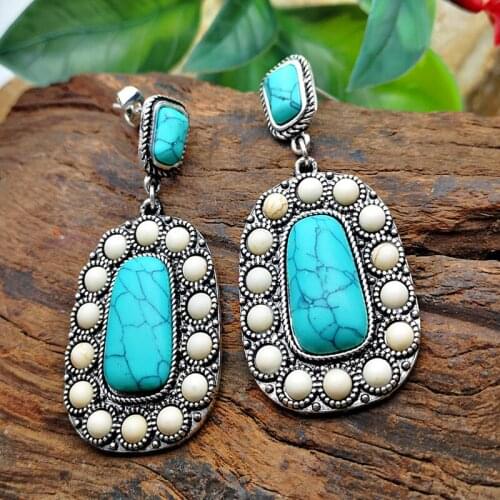 2020 new products electroplated 925 ancient Silver Turquoise Earrings popular with Natural Turquoise Earrings