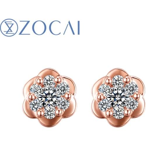 ZOCAI Brand Diamond Earrings Real certified 0.11 CT Diamond 18K rose/white gold (AU750) Gift Earring E80092T