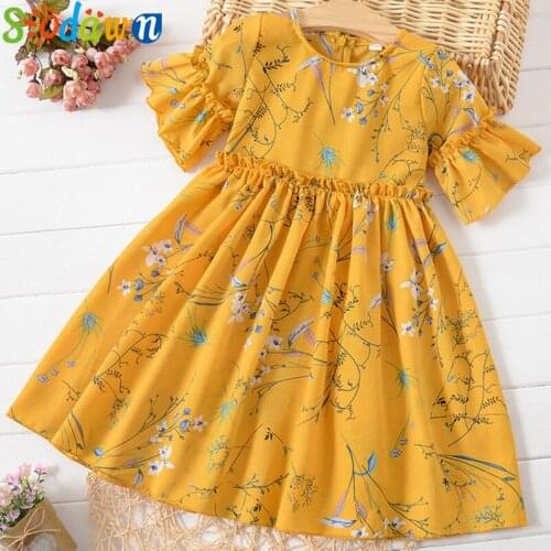 Sodawn Toddler Girls Dress Summer 2020 Princess Party Dress Girls Flare Short Sleeves Ruched Floral Print dress for girl Vestido