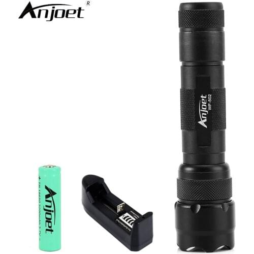 ANJOET UV LED Flashlight 502B Purple Light UV 395nm Ultraviolet Lamp Purple Light WF-502B Torch + Charger + Battery