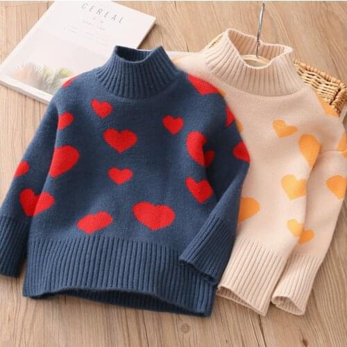 2021 Winter Autumn Spring Casual 3 4 6 8 10 12 Years Warm Pullover Knitted Wear Tops Heart Sweaters For Kids Baby Girls Clothes