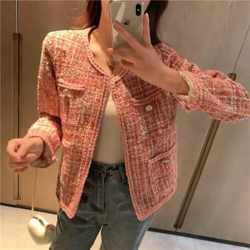 Tweed Jacket Vintage Fashion Suit Pink Tops Suits Outwear Jacket Women Female Channel Jacket Blazer Femme Feminino Winter Coat