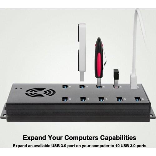 USB 3.0 10 Port Super-Speed metal hub supports 7 USB 3.0 Rugged USB Hub connections with mounting brackets and DIN-Rail mount h