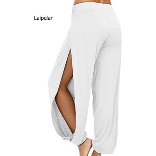 Womens High Split Hippy Harem Yoga Pants Summer Cool Professional Breathable Loose Sport Pants Quick Dry Fitness Trousers