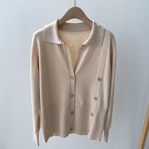 2021 Early Spring Ladies Cardigan Sweater Fashion Women Turn down Collar Long Sleeves Knitted Wool Sweater