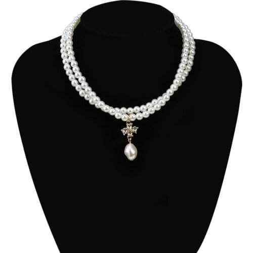 2021 Layered Short Pearl Choker Necklace for Women White Beads Necklace Wedding Jewelry on Neck Lady Pearl Choker Collar Gifts