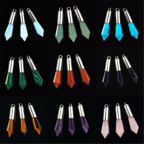 1Pc Super Vintage Natural Stone Green Red Blue Geometric Quartz Aventurine Opal Bullet Pendant for Lovers Best Friends