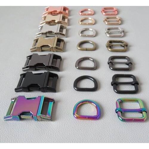 10Sets 15mm 20mm 25mm Metal D Ring Snap Hook Adjuster Harness Straps Buckle Hardware For Bag Outdoor Dog Collar Paracord Clasp