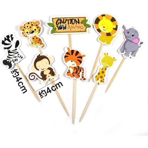 24Pcs Jungle Safari Cupcake Picks Animal Cake Toppers Cartoon Cupcake Inserts Card Party Gifts for Kids Birthday Wedding Decor