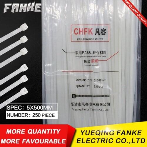 250Pcs/pack 5*500mm high quality Width4.8mm white color National Standard Plastic self-locking Nylon Cable Ties,Wire Zip Tie