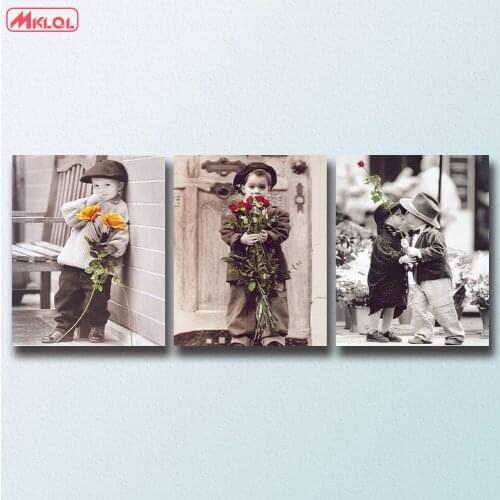 3 Panel BOY with Flower find Love Print Frameless Canvas Art Oil Painting Home Decoration Modular Picture for Living Room Wall