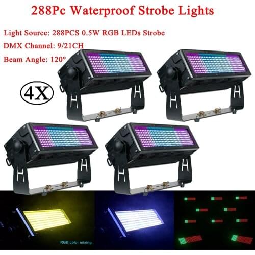 4Pcs/Lot RGB 3IN1 Waterproof LED Strobe Light For Stage Disco DJ Party Wedding Disco Using DMX 512 Control 9/21 Channels