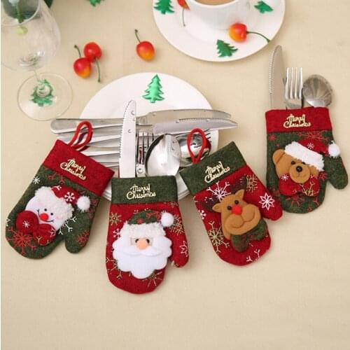 4Pcs Christmas Decorations For Home Cute Gloves Dinner Table Decor Cutlery Suit Knifes Forks Bags New Year Decoration Christmas