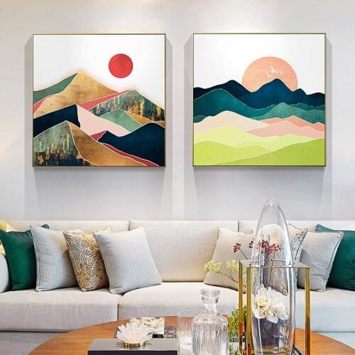 Abstract Canvas Poster Wall Art Mountain Sun Landscape Print Wall Painting Picture Poster Print for Living Room Home Decor