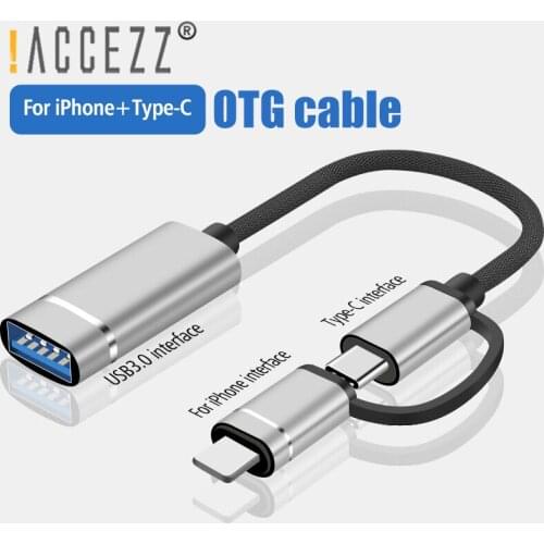 !ACCEZZ 2 in 1 Lighting to USB Adapter For iPhone Samsung Xiaomi Laptop USB C to USB 3.0 Mouse Keyboard U Disk OTG Adapter Cable