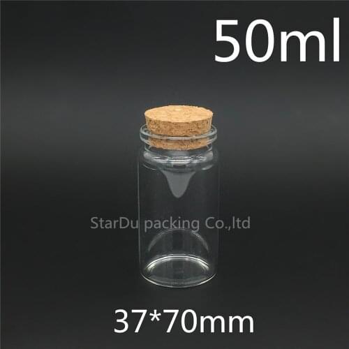 Free shipping 37*70mm 50ml Wishing Glass Bottle with Cork ,50cc Glass Vials Display Bottles Wholesale High-quality cork bottle