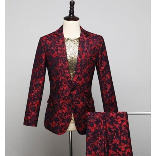 Red printing blazer men suits designs jacket mens stage costumes singers clothes dance star style dress masculino homme