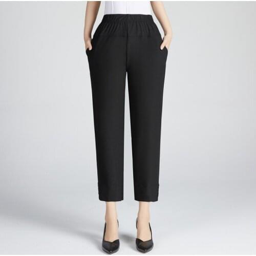 Summer Women Pants 2021 Solid Color High Waist Thin Casual Black Pants Middle-aged Mom Trousers Womens Clothing