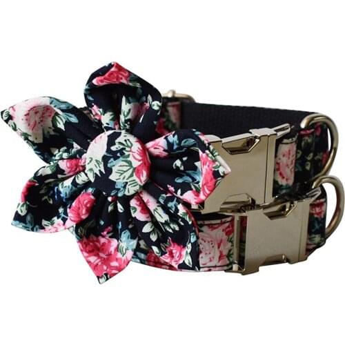 Flowers 10 Black Peony Flowers Walking Training Dog Leash For Small Medium Large Dogs Handmade Flexible Pet Collar Leash