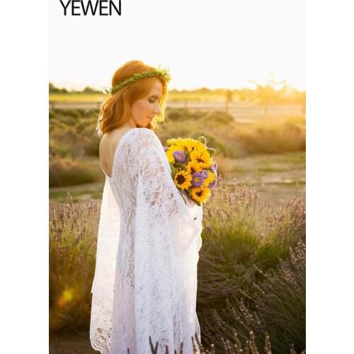 Ivory V Neck Strech Lace Dress for Photoshoot Mermaid Maternity Gown Cape Long Sleeve Photography Shooting Dresses 2021 YEWEN
