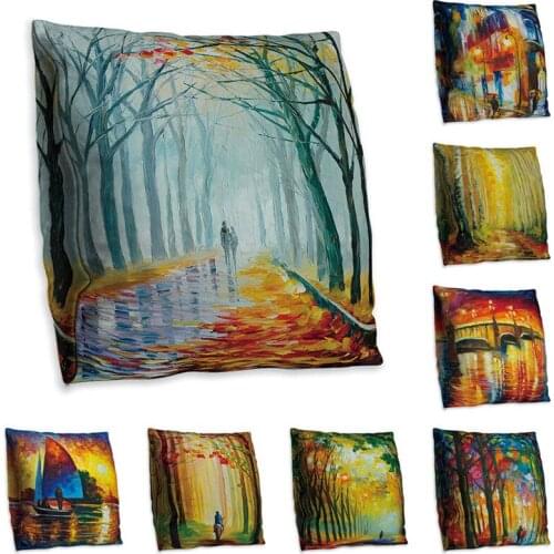 Tree Oil Painting Decorative Pillowcases Colorful Forest Pillow Cover Vintage Cushion Cover Sofa Chair Pillow Case