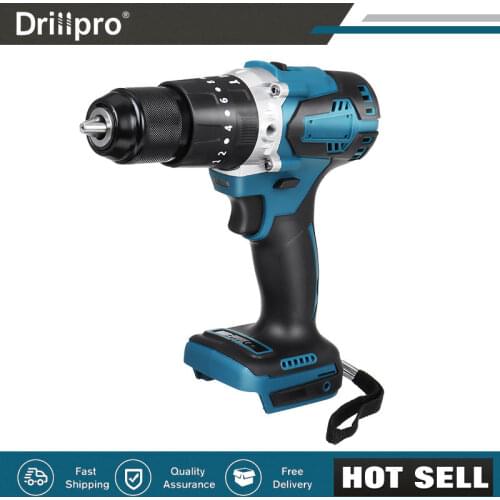 Drillpro 3 in 1 Brushless Electric Hammer Drill Screwdriver 13mm 20+3 Torque Cordless Impact Drill for Makita 18V Battery