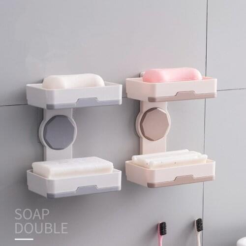 Double Layer Drain Soap Dish Container Rotatable Punch-Free Storage Holder Kitchen Clean Sponge Organizer Rack Bathroom Supplies