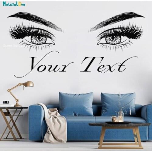Art Custom Text Unwavering Eyes Wall Sticker Eyelashes Large Size Beauty Salon Self-adhesive Decals Precise Vinyl Poster YT3633