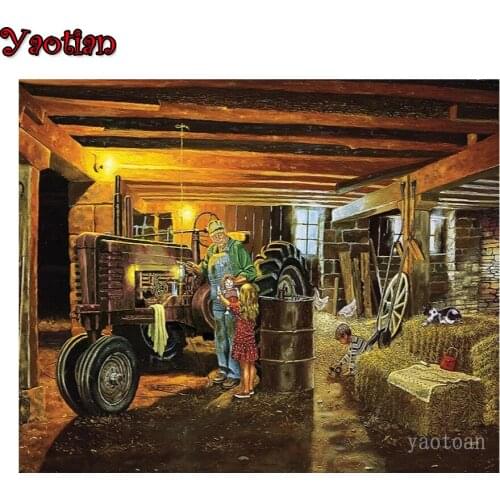 Full Square Round Drill 5D DIY Diamond Painting Tractor Old Man Child Retro Art Embroidery Cross Stitch Kit Diamond Mosaic Decor