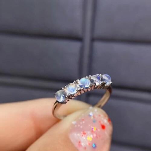 S925 Pure Silver Ring Womens Fashion Natural Moonstone Can Open The Index Finger Ring Wedding Engagement Ring