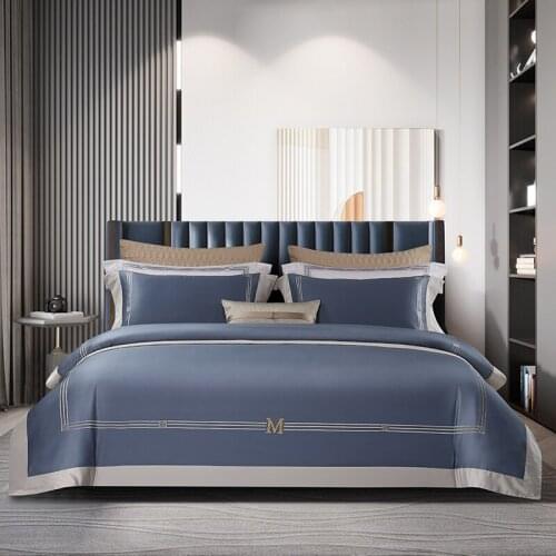 Nordic Dark Solid Cotton Embroidery Home Hotel Linens Fitted Sheet Queen Ru Europe Bedding Set Duvet Cover Set