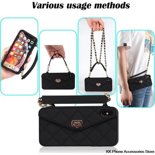 VIP Link Wallet Soft Silicone Handbag Purse Phone Case Long Chain For iPhone SE 2020 6 6s 7 8 Plus XS Max XR X 10 11 Pro Max